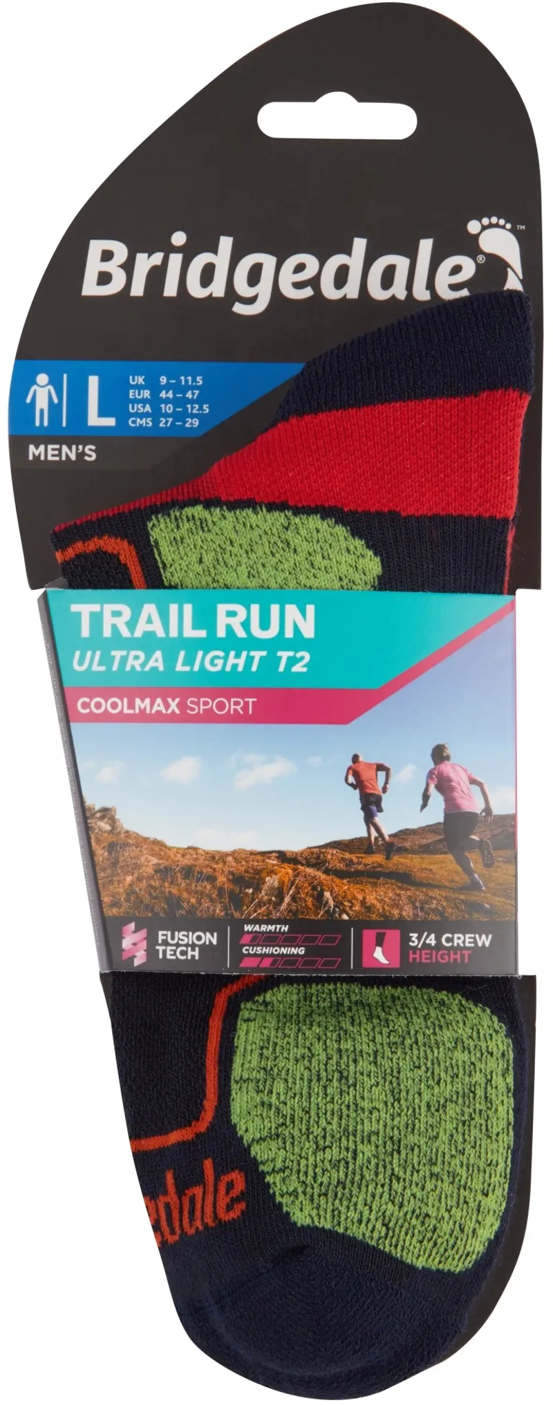 Bridgedale Mens Trail Run Ultralight T2 Coolmax Sport 3/4 Crew Sock - Navy-2